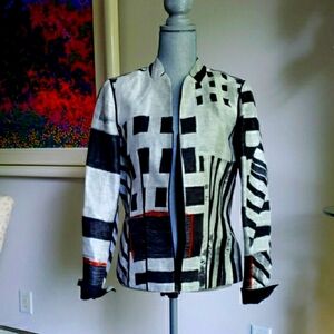 Lafayette 148 New York Black and White Geometric Blazer